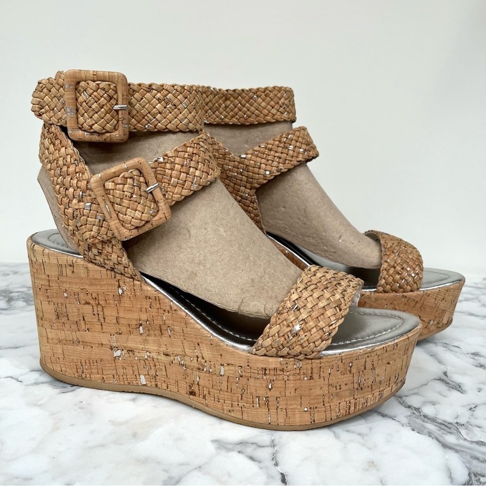 DONALD PLINER Cyndi platform wedge sandals cork silver metallic size 11 M